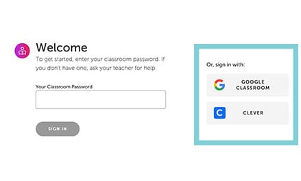 student login screen showing options for Google Classroom and Clever
