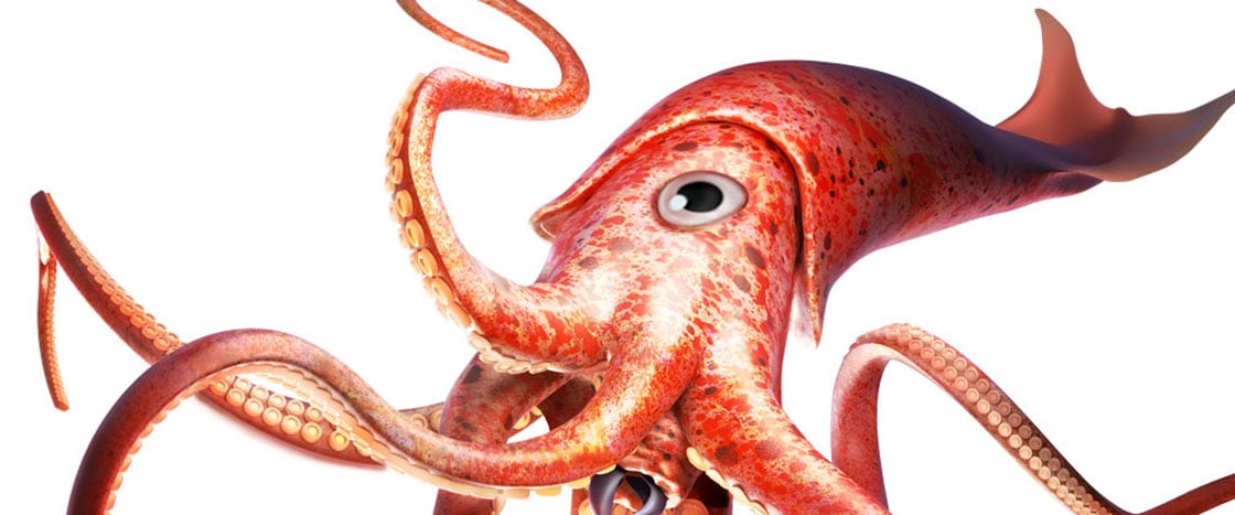 A large red creature with many tenticles and a large eye