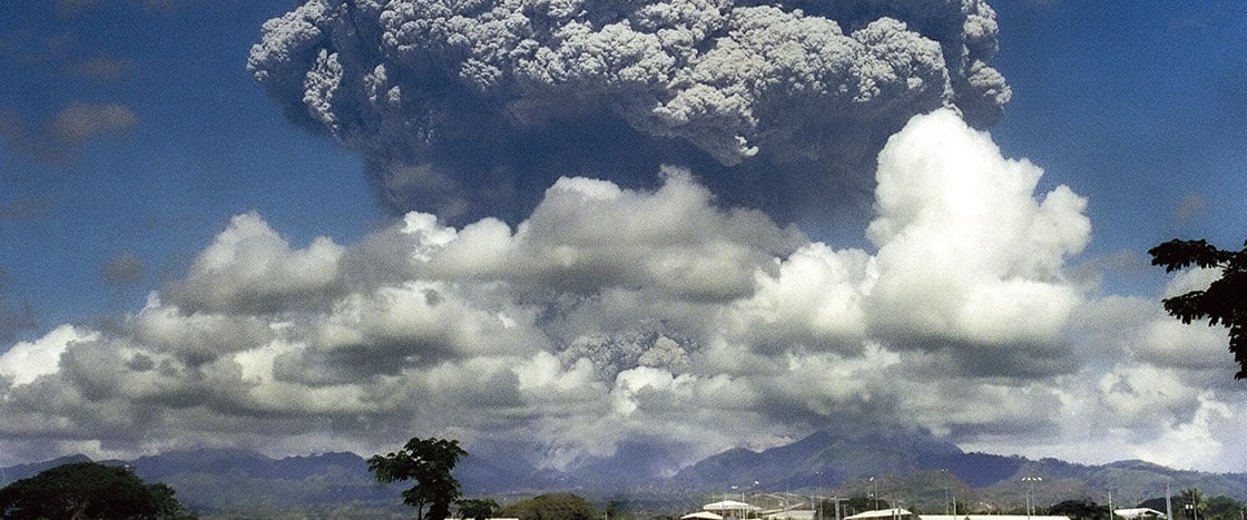 A volcano erupting 