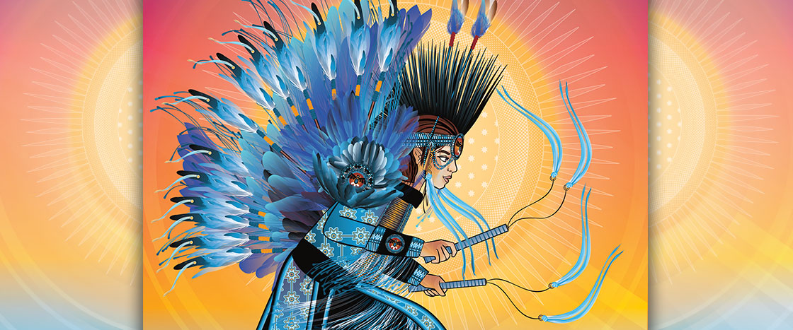 Colorful illustration of a person wearing traditional dance garments