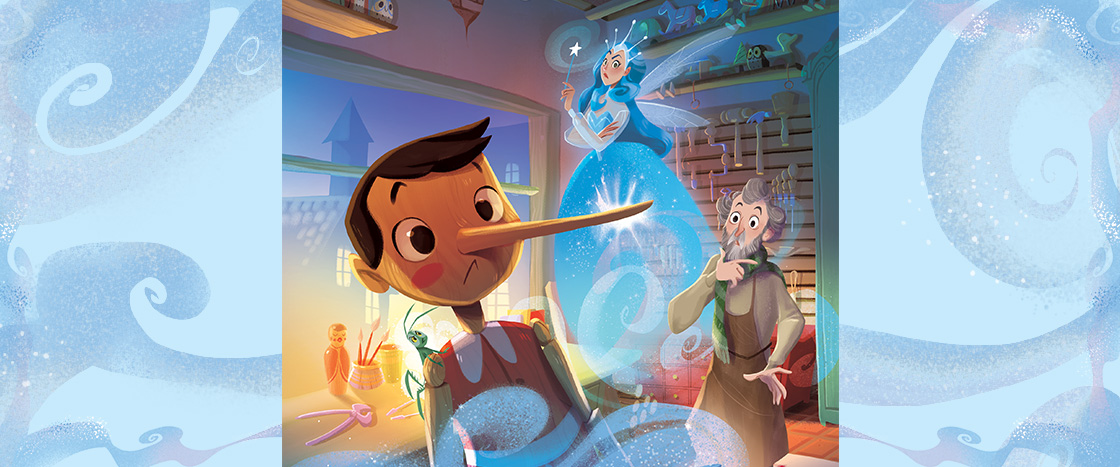 Illustration of Pinocchio and his growing nose