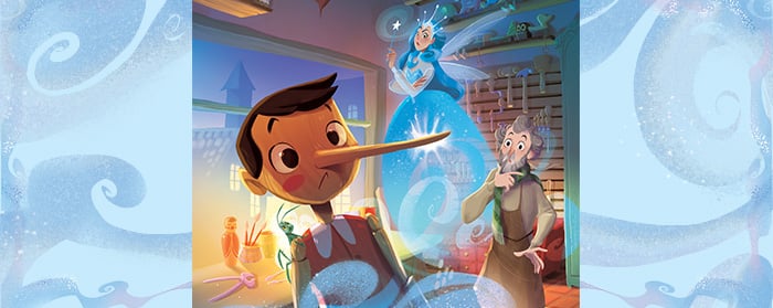 Illustration of Pinocchio and his growing nose