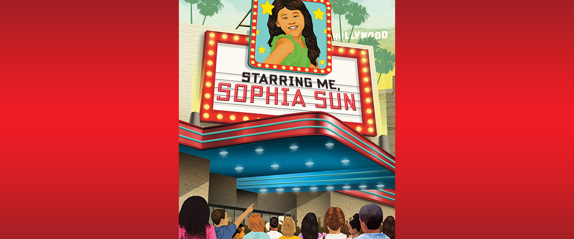 Illustration of movie premiere with text, "Starring Me: Sophia Sun"