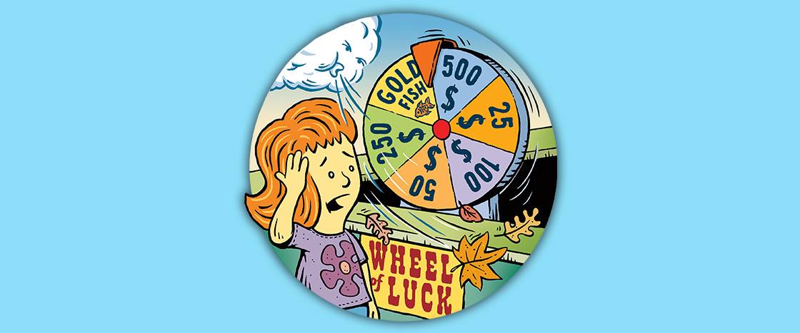 Illustration of person spinning the "Wheel of Luck"