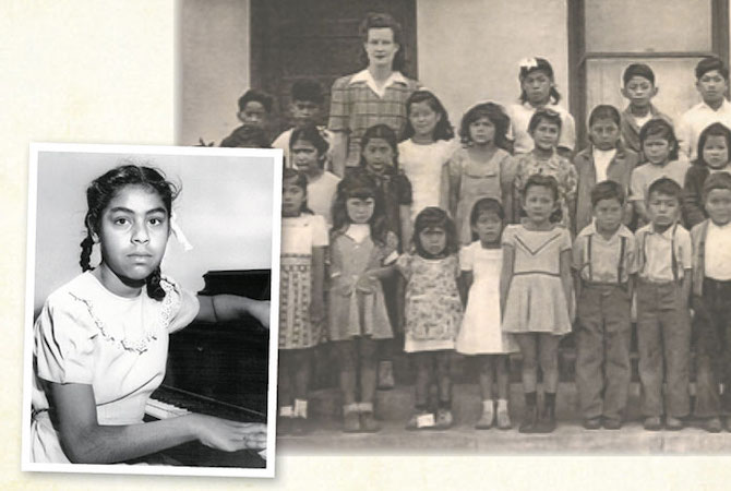 Old photos of a schoolgirl and her class