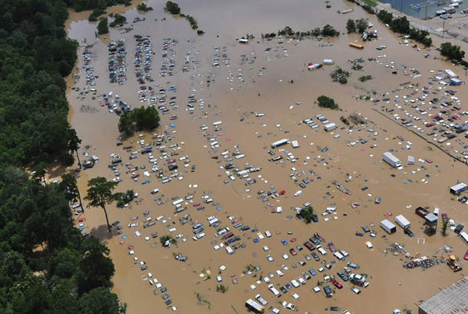 A flooded town