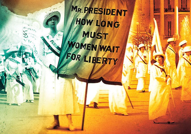 Suffragists protesting for equal voting rights